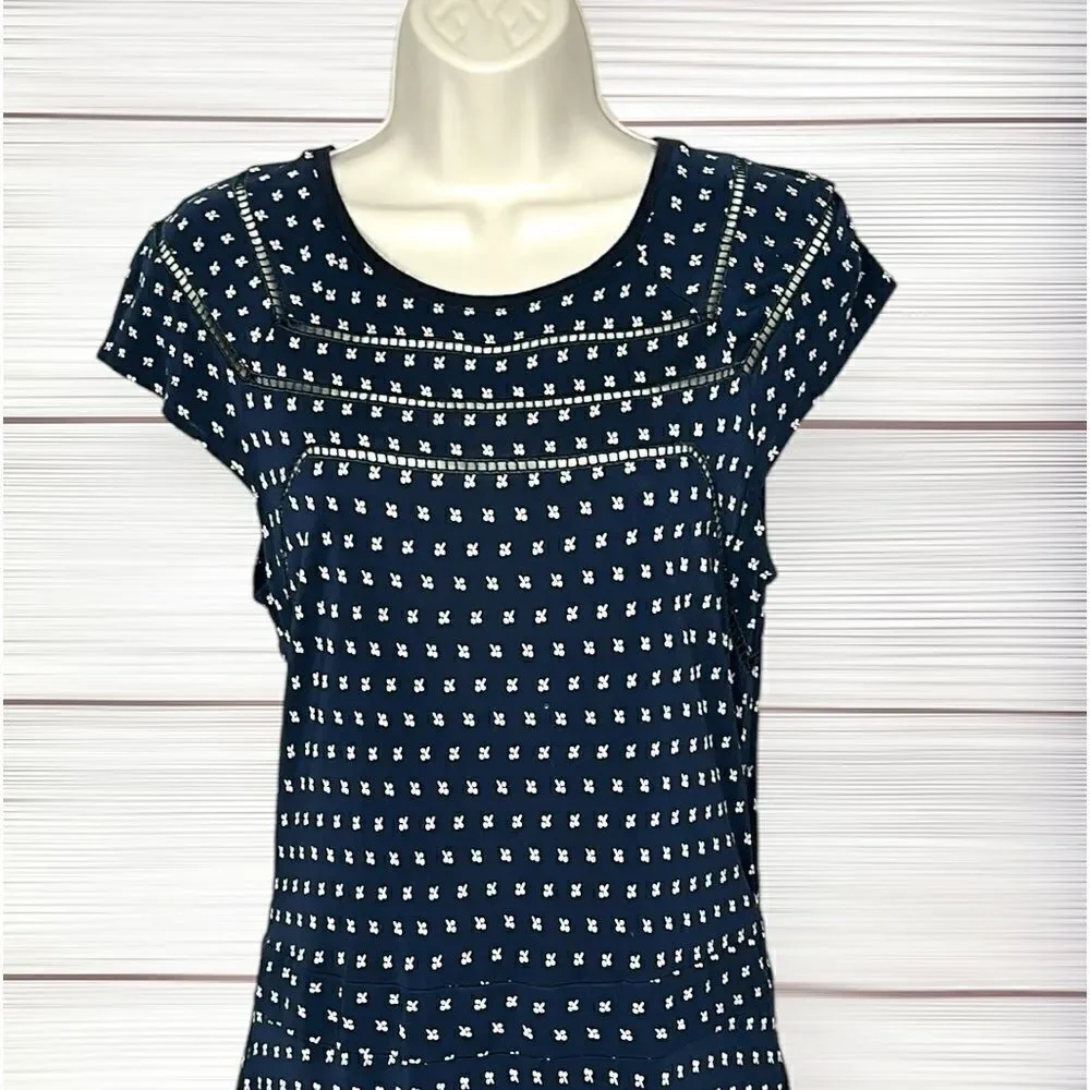 Tory Burch Midi Summer Dress Navy Blue Cap Sleeve Rayon Jersey size S